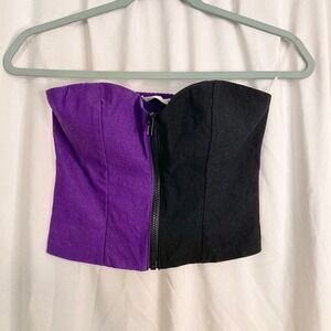 Purple Black Colorblock Strapless Zipper Corset Tube Top Must Have S Rave Baddie
